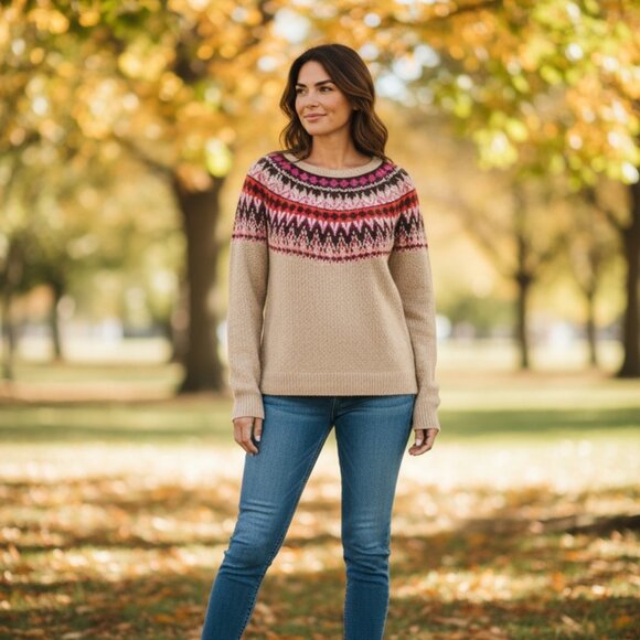 Maurice Patterned Beige Sweater Lg & YMI Jeans 13 - Picture 5 of 14